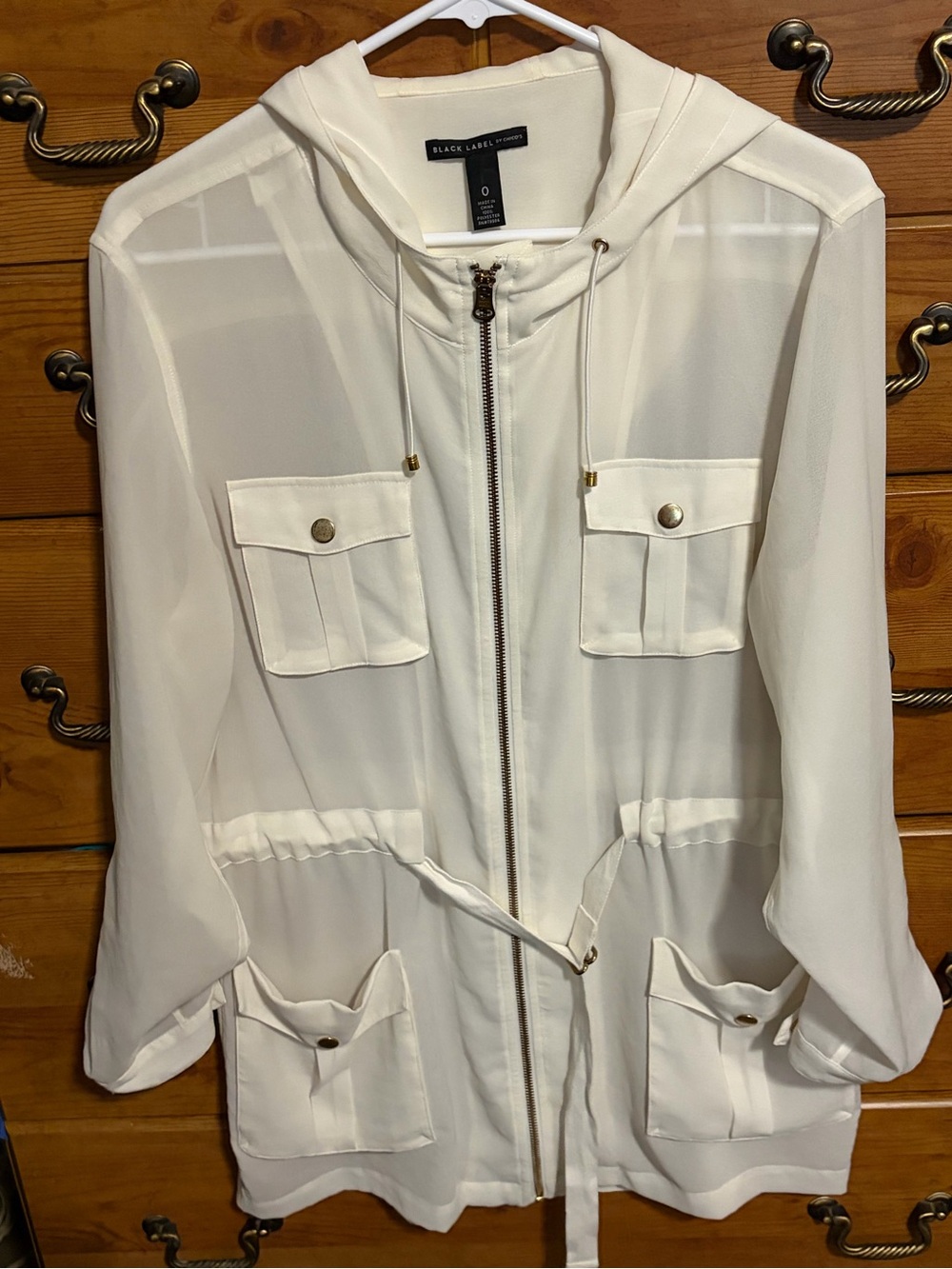 Black Label Cream Hooded Zip-Front Utility Jacket